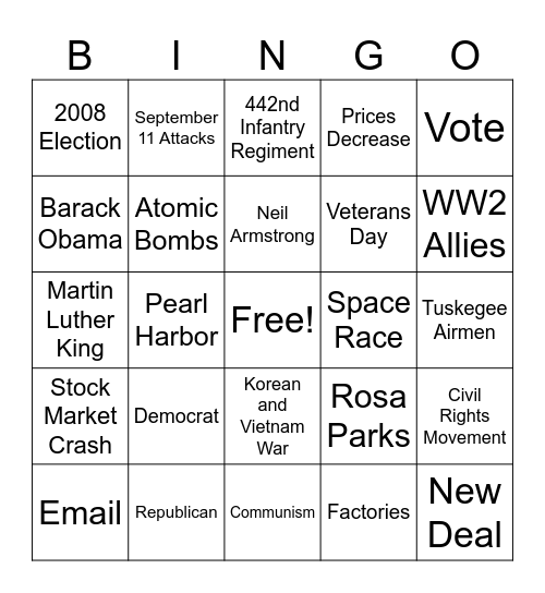 5th SS DA5 Bingo Card