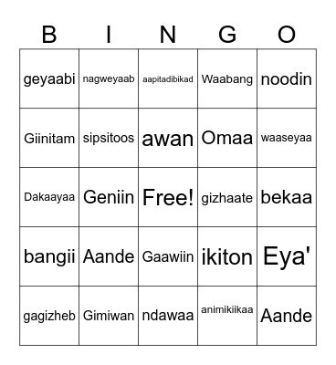 Ojibwe Weather/time #1 May2026 Bingo Card