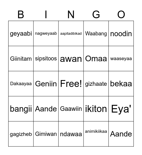 Ojibwe Weather/time #1 May2026 Bingo Card