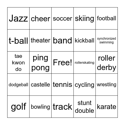 ASAP Athletes/activities Bingo Card