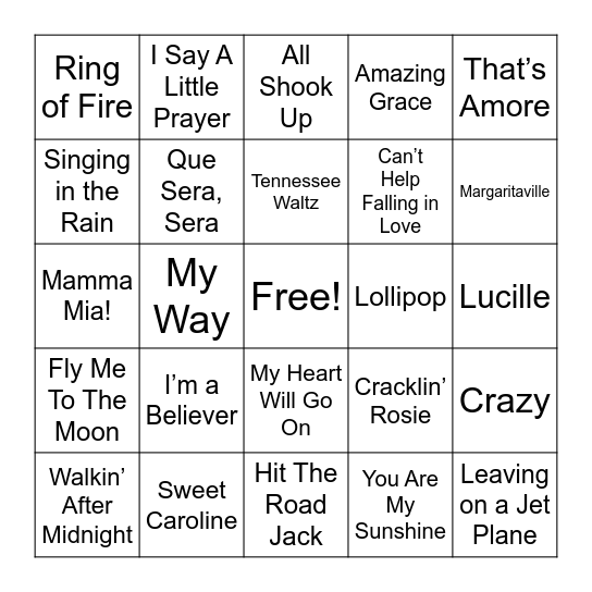 Musical Bingo! Bingo Card