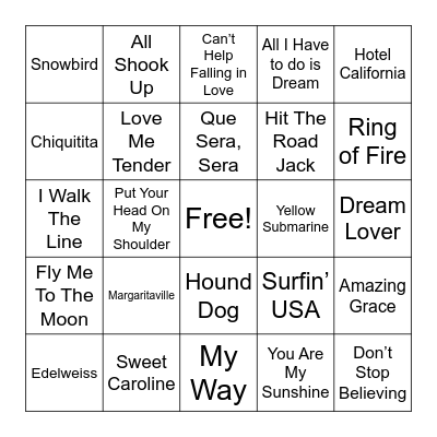 Musical Bingo Card