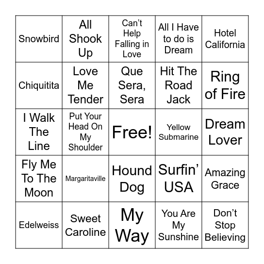 Musical Bingo Card