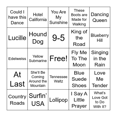 Musical Bingo Card