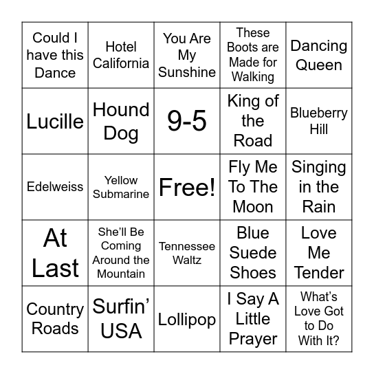 Musical Bingo Card