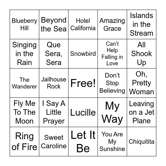 Musical Bingo Card