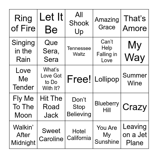 Musical Bingo Card