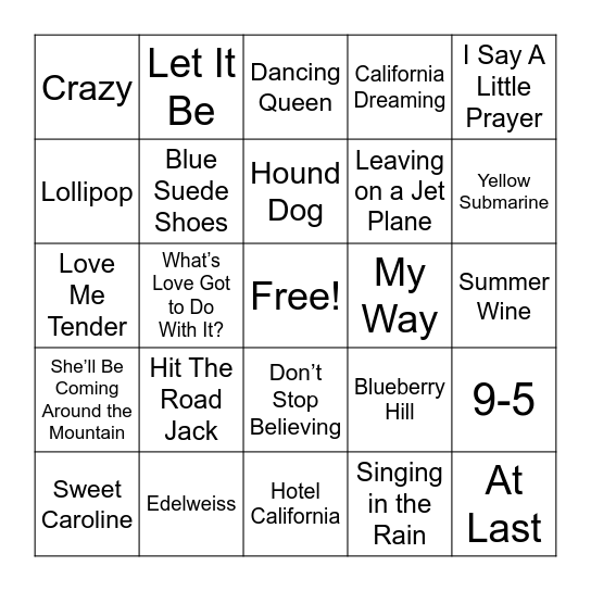Musical Bingo Card