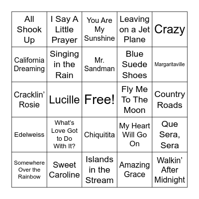 Musical Bingo Card