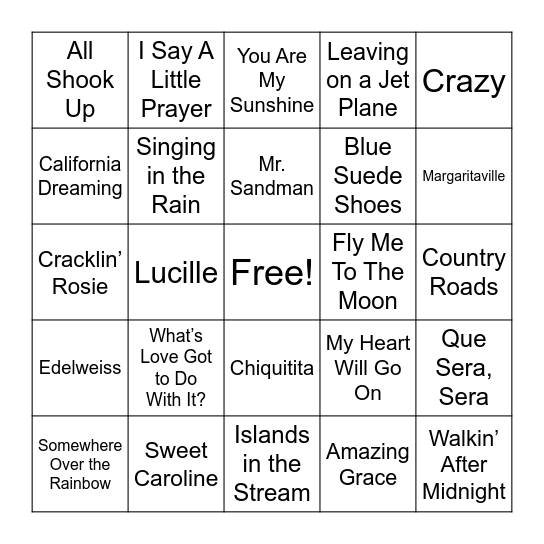 Musical Bingo Card