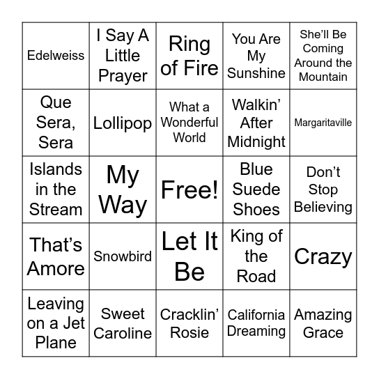 Musical Bingo Card