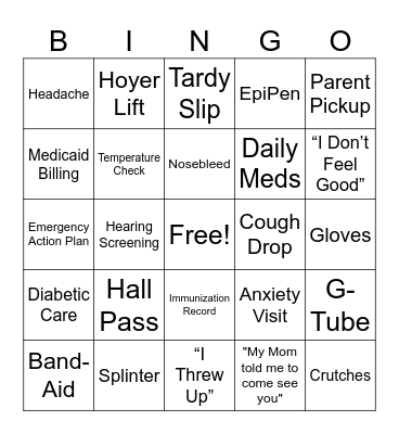 School Nurse Bingo Card