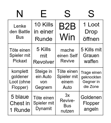 Fortnite Bingo Card