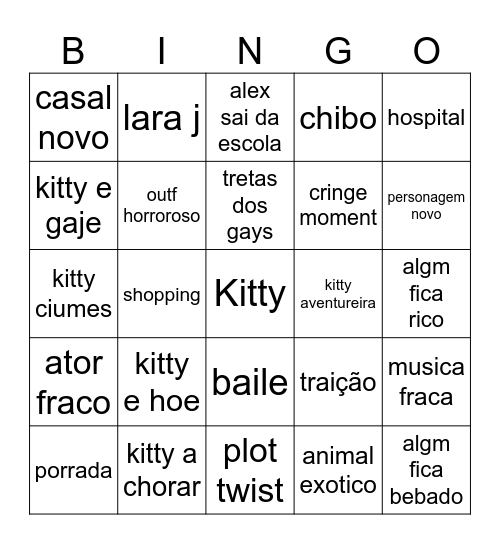 XO KITTY Bingo Card