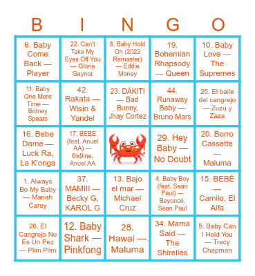 Bingo Musical Baby Donato Bingo Card