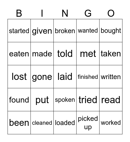 Past Participles Bingo Card