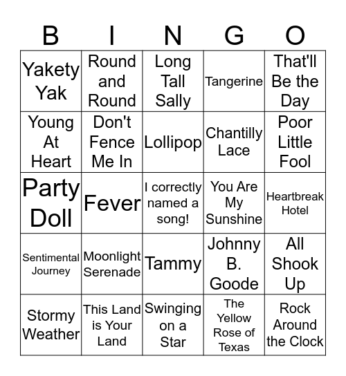 Music Bingo Card