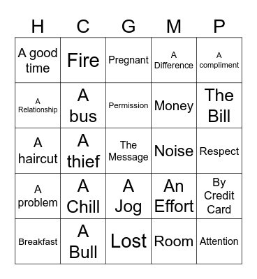 Collocations Bingo Card