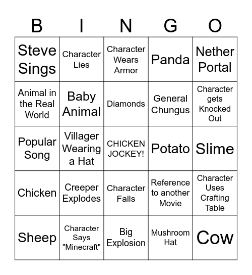 The Minecraft Movie Bingo Card