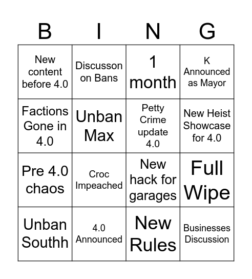 Prodigy Community Meeting Bingo Card