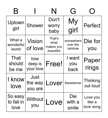 Love songs Bingo Card