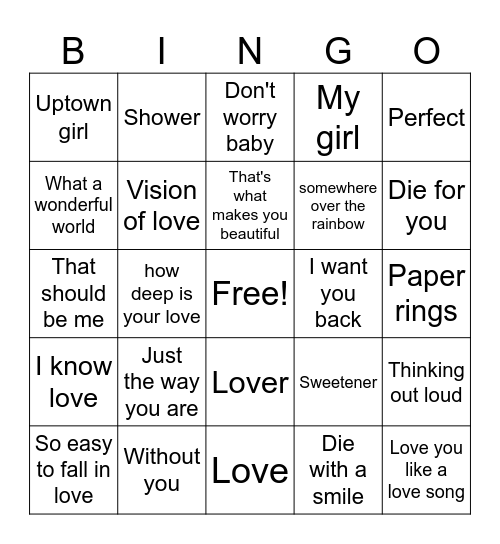 Love songs Bingo Card