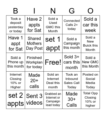 Cavender GMC West Bingo Card