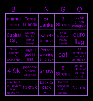 Geoguessr Bingo Card