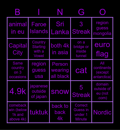 Geoguessr Bingo Card