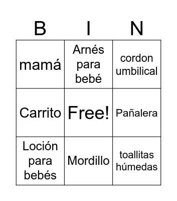 Baby shower Finnick Bingo Card