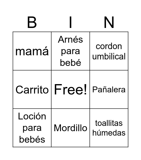 Baby shower Finnick Bingo Card