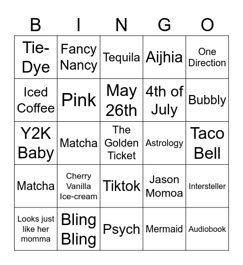 Birthday Bingo Card