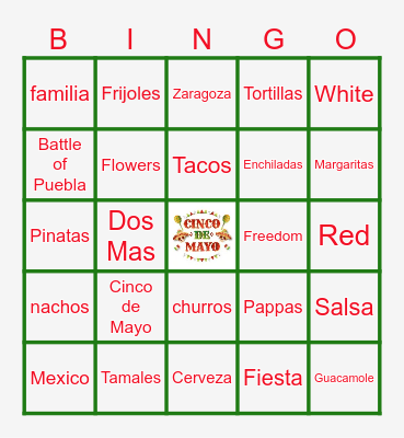 Cinco De Mayo Bingo Card