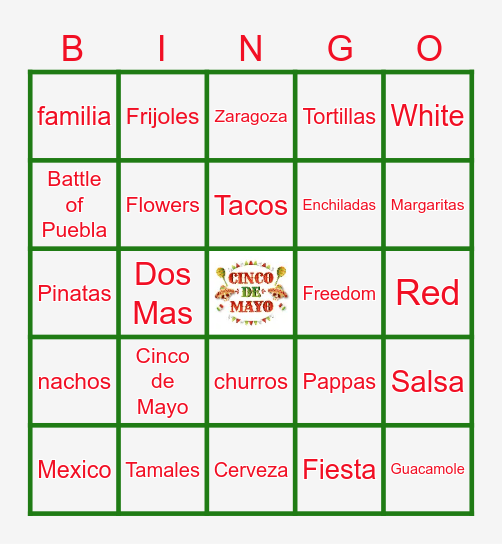 Cinco De Mayo Bingo Card