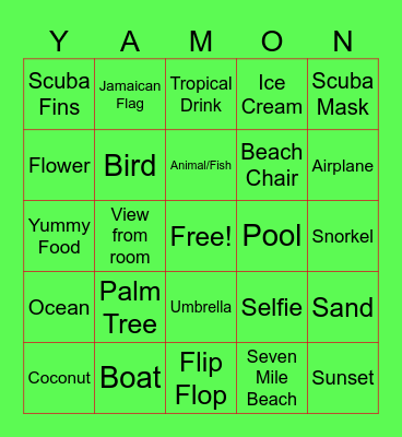 Vacation Bingo Card