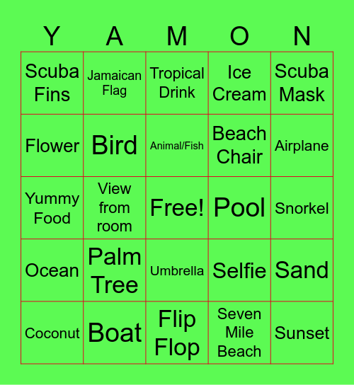 Vacation Bingo Card