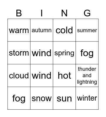 WEATHER Bingo Card