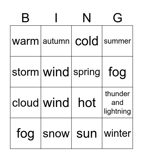 WEATHER Bingo Card