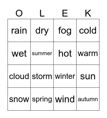 WEATHER Bingo Card