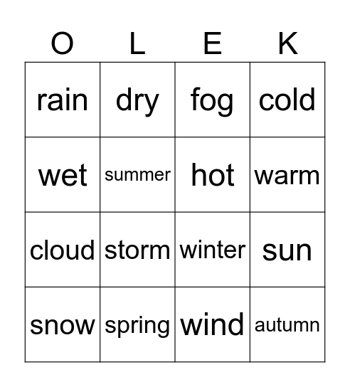 WEATHER Bingo Card