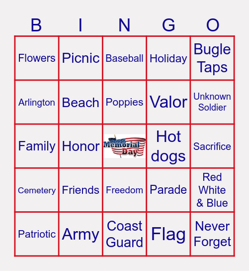 Memorial Day Bingo Card