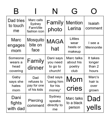 Marc’s Graduation Bingo Card