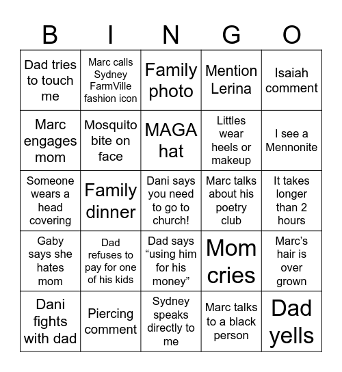 Marc’s Graduation Bingo Card