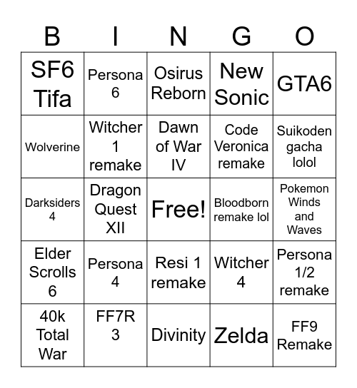 Summer Games Fest Bingo Card