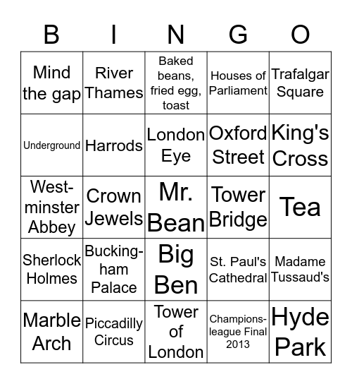 London Bingo Card