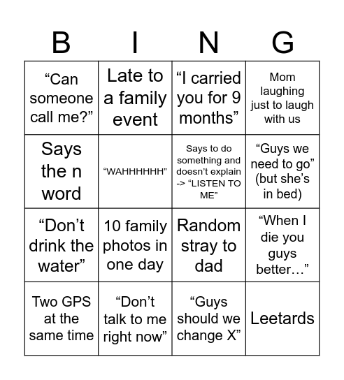 Mom Bingo Card