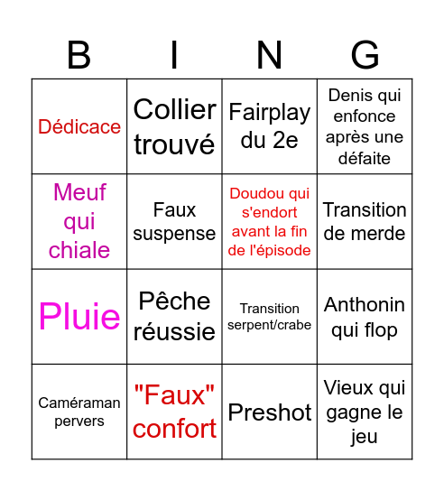 Koh Lanta - 08/05 Bingo Card
