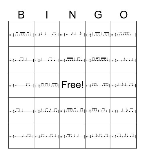 INTERMEDIATE RHYTHM Bingo Card