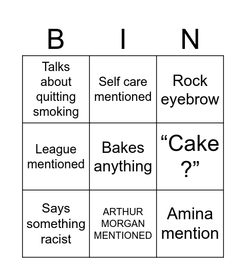 Ayesha bingo Card