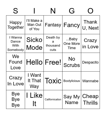 Adams Region Singo Bingo Card